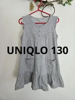 UNIQLO　グレー ドット柄 ノースリーブワンピース　130