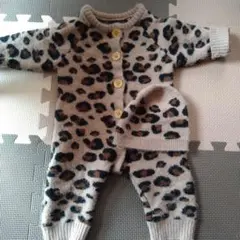 ヒョウ柄 ニットロンパース・帽子セット