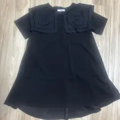 Myu 刺繍襟 エンボス半袖チュニック ブラック