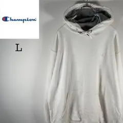 チャンピオン　スウェットパーカー　プルオーバー　ワンポイント　白　L