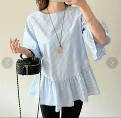 【美品】Emma Taylor レースアップフリルブラウス ブルー