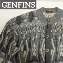 ✨GENFINS✨ニットカーディガン 幾何学ペイズリー LLグレー 古着