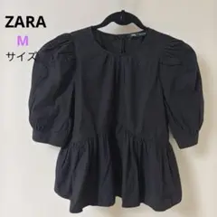 人気完売❗️ZARA パフスリーブ✨ペプラムブラウス 黒 M 着回し◎ 春夏