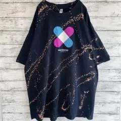 古着 AAA Tシャツ COVID-19 ブリーチ加工 スプラッシュ 紺 2XL