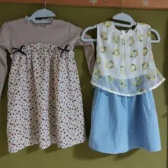 ☆(美品)花柄リボン付きワンピース　2枚セット100