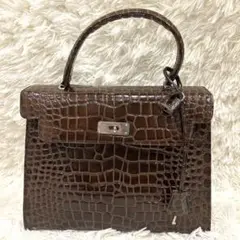 極美品　エルモスーラ　HERMOSURA クロコ型押し　ハンドバッグ　ブラウン