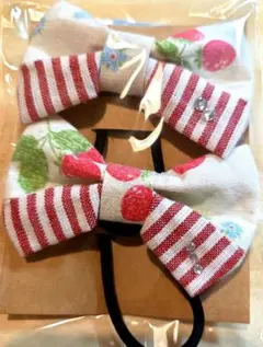 ハンドメイド いちご柄ストライプリボンヘアゴム 2個セット no.63
