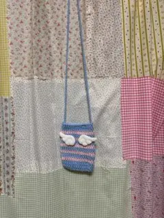 かぎ針編み ポシェット 青とピンク