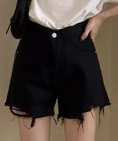 DAY CLOSET ハイウエスト ショートダメージ デニムパンツ 新品 黒