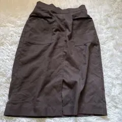 ビスvisひざ丈タイトスカートブラウン大きいポケットウエスト後ろゴムM