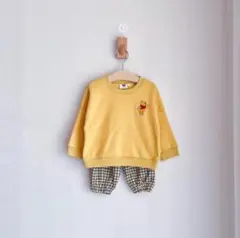 韓国子供服　ディズニー　セットアップ　トレーナー　チェックパンツ　プーさんM