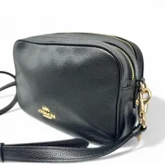 【美品】コーチ ショルダーバッグ ダブルファスナー レザー ブラック