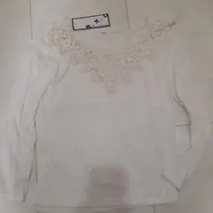 レース装飾 ホワイト 長袖 Tシャツ Mサイズ