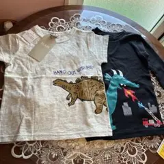 恐竜半袖Tシャツ 100cm 恐竜長袖Tシャツ100cm新品の2枚セット