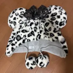 ディズニー ミッキー帽子 ファンキャップ レオパード ヒョウ柄　白　シルバー