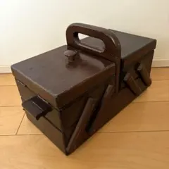 レトロ ビンテージ 木製 2段 小さめ 裁縫箱 ソーイングボックス 小物入れ