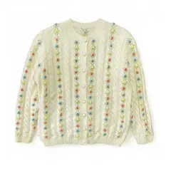 60S ヴィンテージ ウール ケーブル 小花模様 カーディガン レディースXS