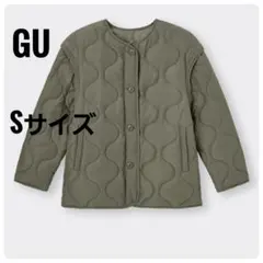GU ジーユーノーカラージャケットキルティングブルゾン レディース カーキ S