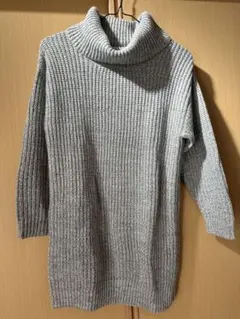 グレー タートルネック ニットワンピース
