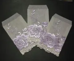 グラシン封筒✿花柄刺繍チュール生地 薄紫 3枚セット