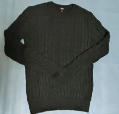 ユニクロ　コットンカシミヤケーブルクルーネックセーター　ダークグリーン　メンズＳ