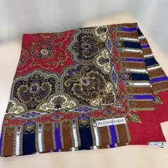 日本製 シルクYves Saint Laurent ペイズリー柄スカーフ 大判