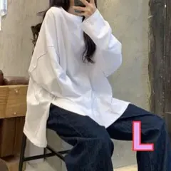 レディース 長袖Tシャツ ロンＴ ゆるかわ ゆったり 白 オーバーサイズ Ｌ