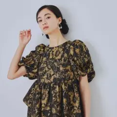 ANDRESD バブルスリーブジャガードドレス