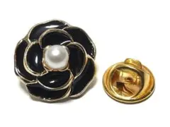 pin-1211　ラペルピン★ピンズ　フラワー　花　コサージュ　パール　ブラック