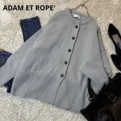 美品＊アダムエロペ　ローゲージクルーネックカーディガン　スカイブルー