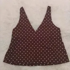 ブラウン ドット柄 Vネック ビスチェ