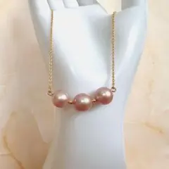 ピンクパールのゴールドチェーンネックレス 淡水パール