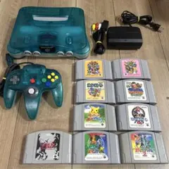 任天堂64 クリアブルー　本体　動作確認済み　コントローラー　ソフト9本付き