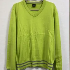 11月末削除:IGNIO 蛍光グリーン Vネックセーター 3L