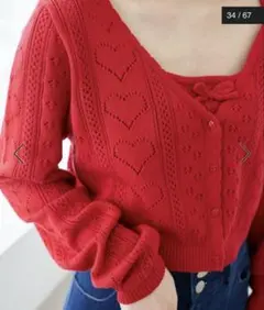 MAJESTIC LEGON ハート透かし柄キャミセットカーデ レッド