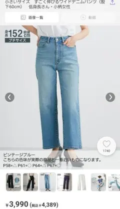 ビンテージブルー　ワイドデニムパンツ 小さいサイズ P67(Lサイズ)