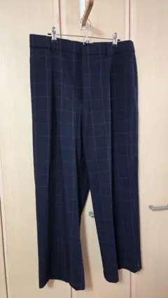 ユニクロ タックワイドパンツ XXL ネイビー チェック