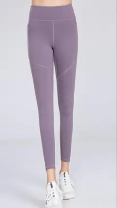 新品　パープル メッシュパネル ヨガパンツ