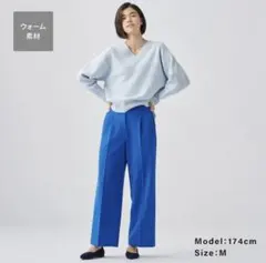 PLST プラステ　ウォームリザーブ　ワイドパンツ　ブルー　青　M