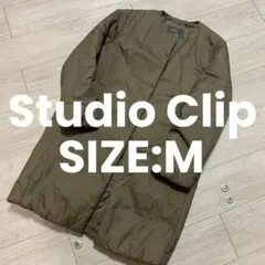 【スタジオクリップ】極美品✨レディースノーカラー中綿コート　オリーブ