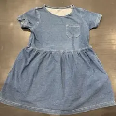 無印デニムブルー 半袖ワンピース ポケット付き130cm