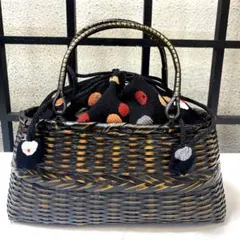 【一】43 和装小物 浴衣 巾着 籠バッグ かごバッグ 竹編み ドット柄 てさげ