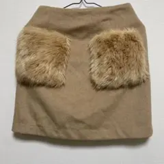 美品 one way ファーポケット ミニスカート フリーサイズ ベージュ