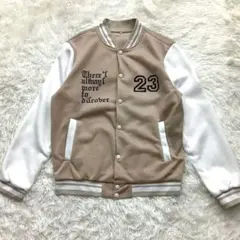 スタジャン メンズ リブ ベージュ 長袖 秋物 ボタン ツートンカラー