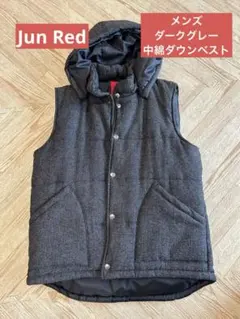【Jun red】メンズ_フード付きダークグレー中綿ベストのサムネイル