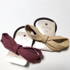 ヘアゴム 2個セット バーガンディ・ベージュ★ヘアアクセサリー No.430