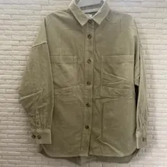 LOWRYS FARM カーキ コーデュロイ ボタン付きシャツ