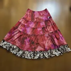 ４２９８　レディース フレアスカート ティアード 花柄 ピンク系のサムネイル
