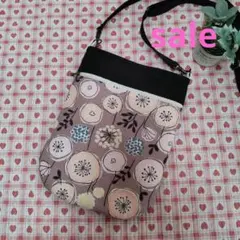 【お値下げ】水彩画風くすみピンク・スマホ&おサイフショルダー#サコッシュ