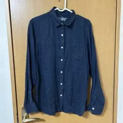 リネン100% ネイビー 長袖シャツ L